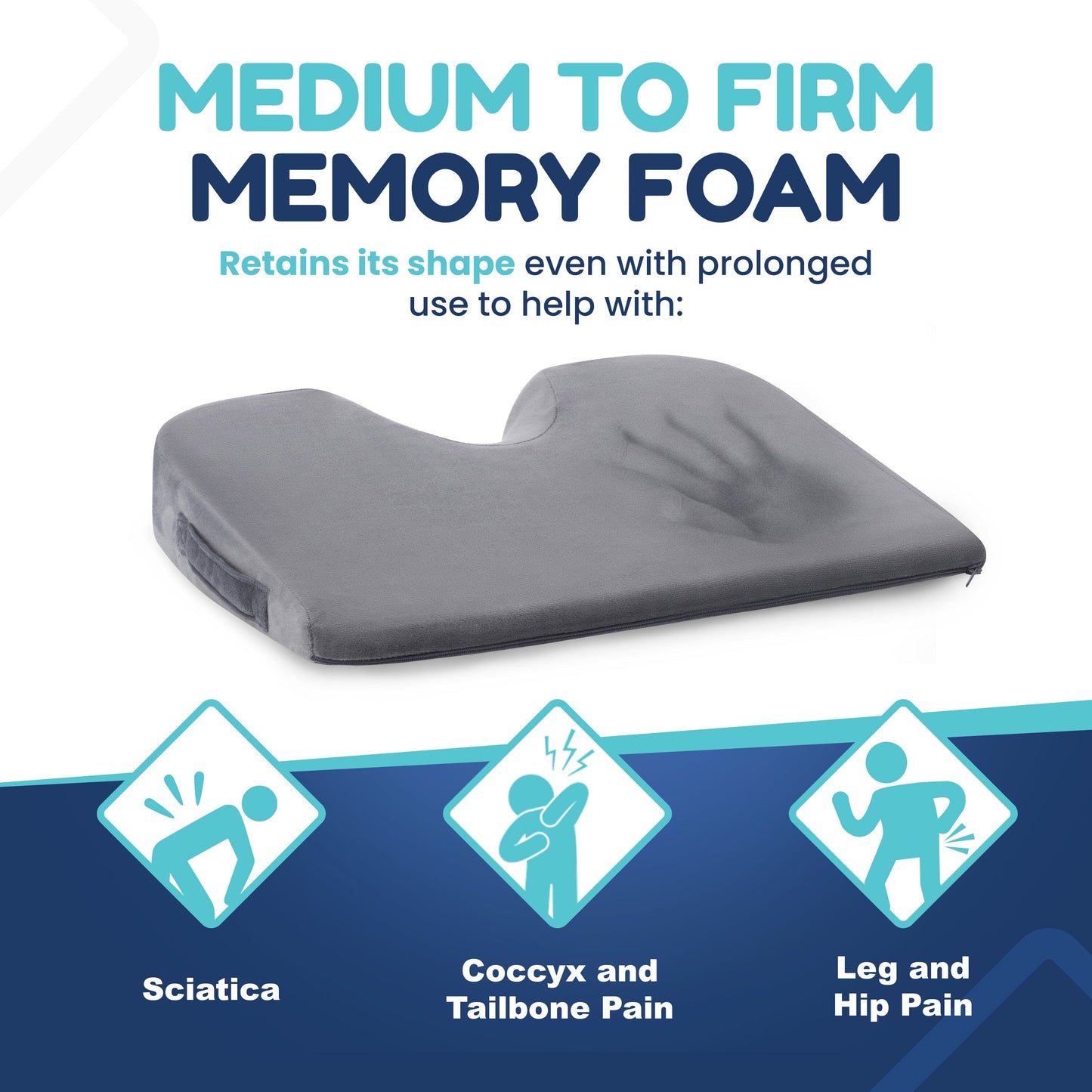 Car Seat Cushion - Wedge Shaped Gel Infused Memory Foam Seat Cushion ComfiLumba Gray Mesh Cover (extender not included)