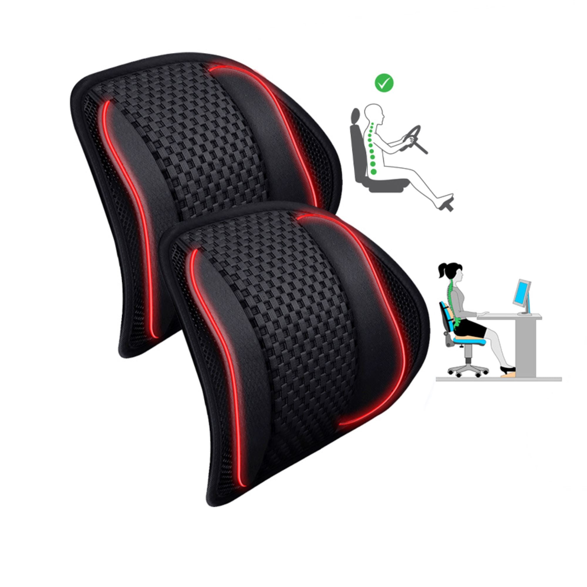 Easy Posture Lumbar Support for Car (2 PK) - Double Layer Breathable Mesh  (3-Way Lock Straps) - Office Chair Lumbar Support Pillow - Mesh Back  Support