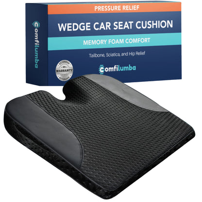 Car Seat Cushion - Wedge Shaped Gel Infused Memory Foam Seat Cushion ComfiLumba 