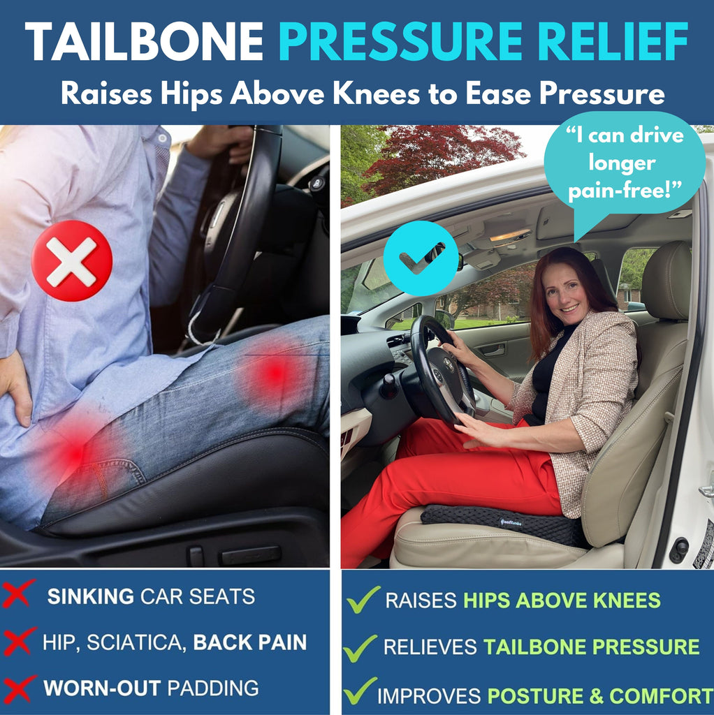 Car Seat Cushion - Wedge Shaped Gel Infused Memory Foam Seat Cushion ComfiLumba 