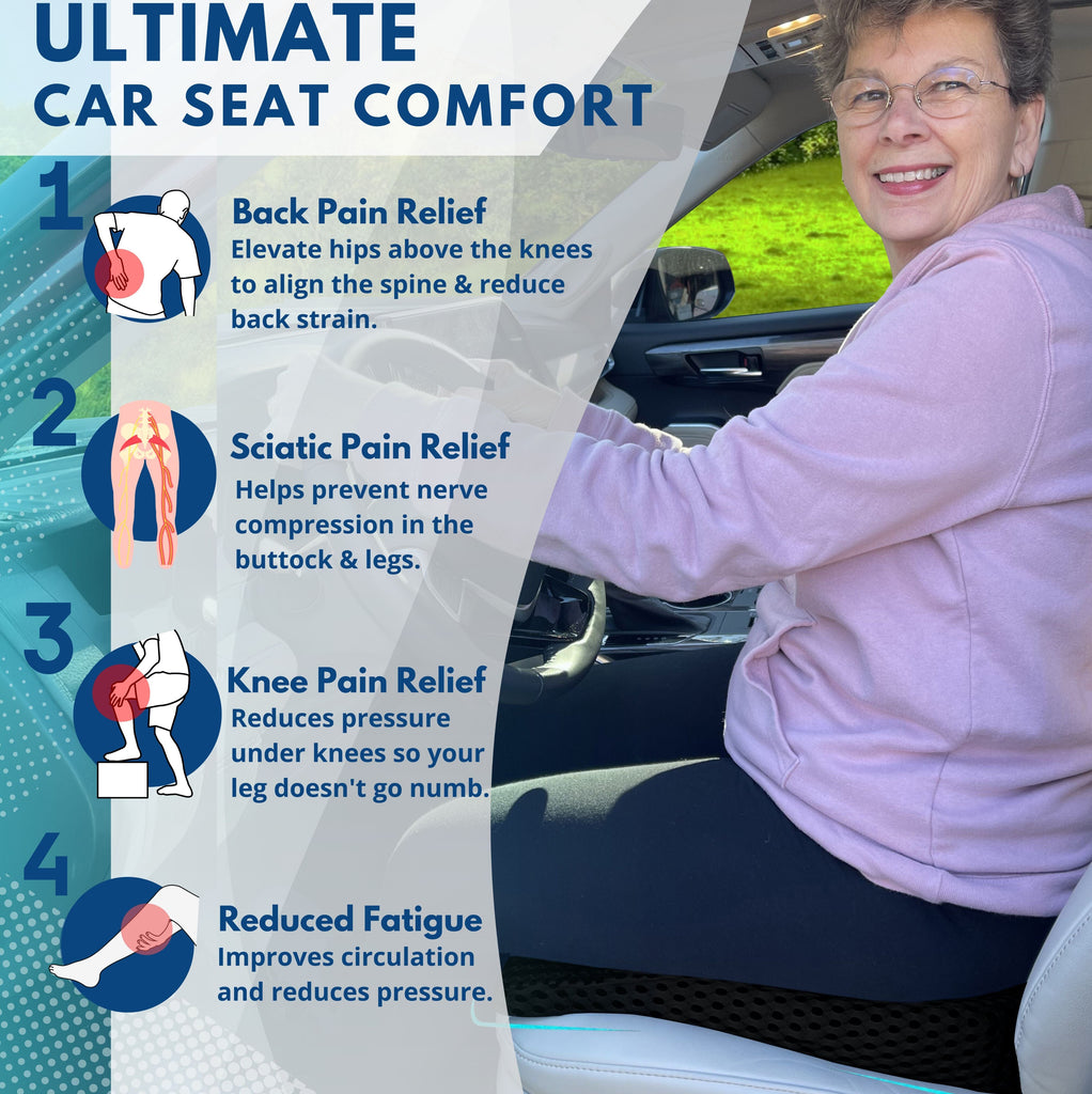 Car Seat Cushion - Wedge Shaped Gel Infused Memory Foam Seat Cushion ComfiLumba 