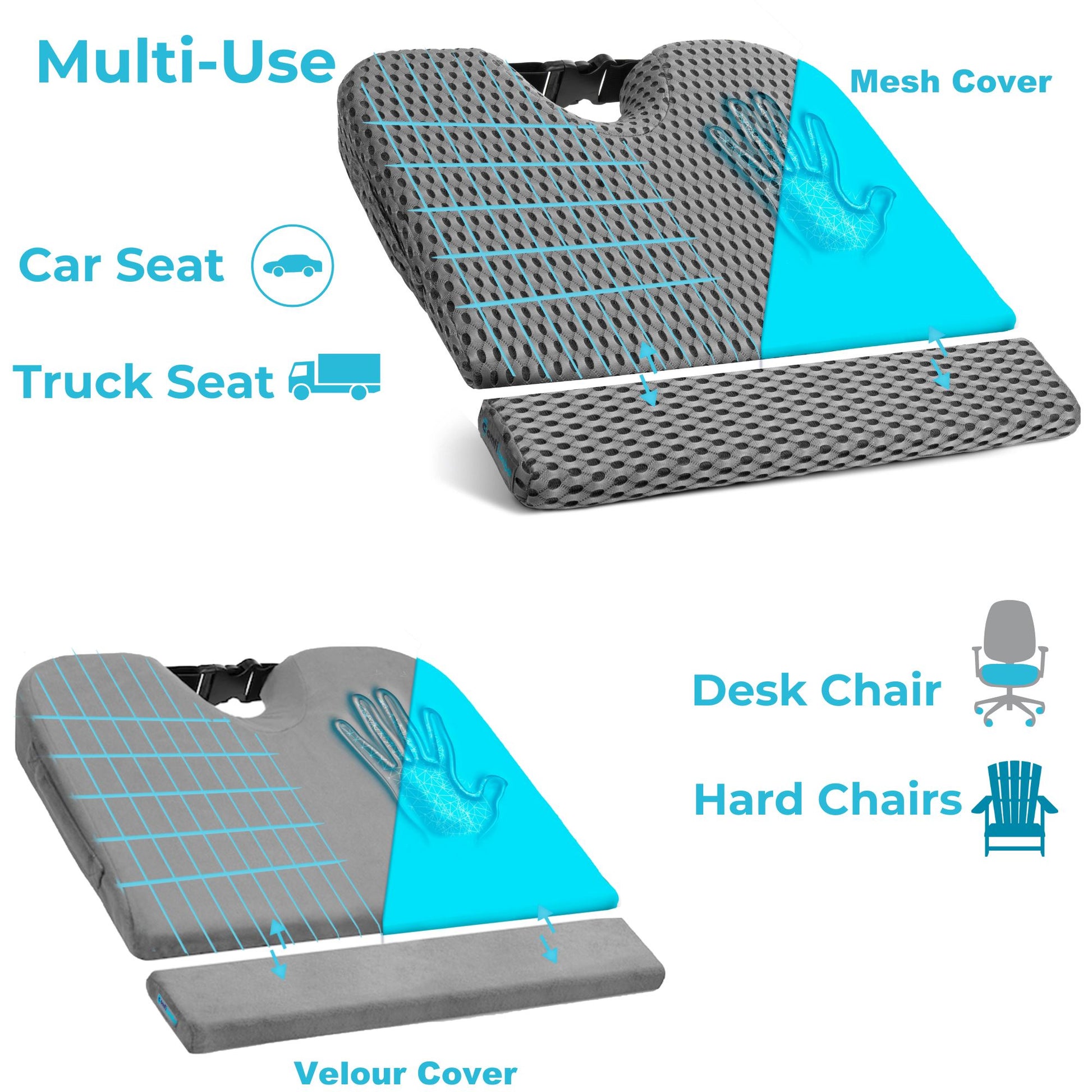 Car Seat Cushion - Wedge Shaped Gel Infused Memory Foam Seat Cushion ComfiLumba 
