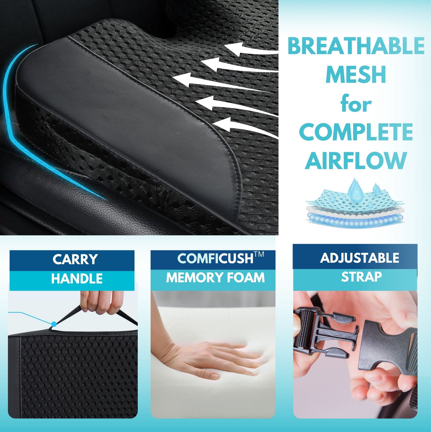 Car Seat Cushion - Wedge Shaped Gel Infused Memory Foam Seat Cushion ComfiLumba 