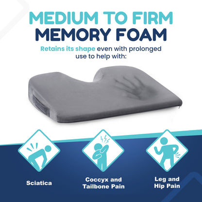 Car Seat Cushion - Wedge Shaped Gel Infused Memory Foam Seat Cushion ComfiLumba Gray Mesh Cover (extender not included) 
