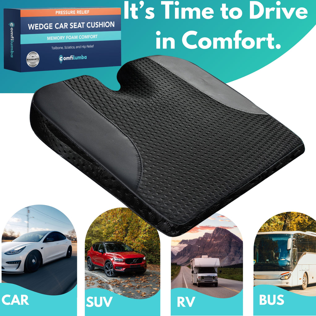 Car Seat Cushion - Wedge Shaped Gel Infused Memory Foam Seat Cushion ComfiLumba 